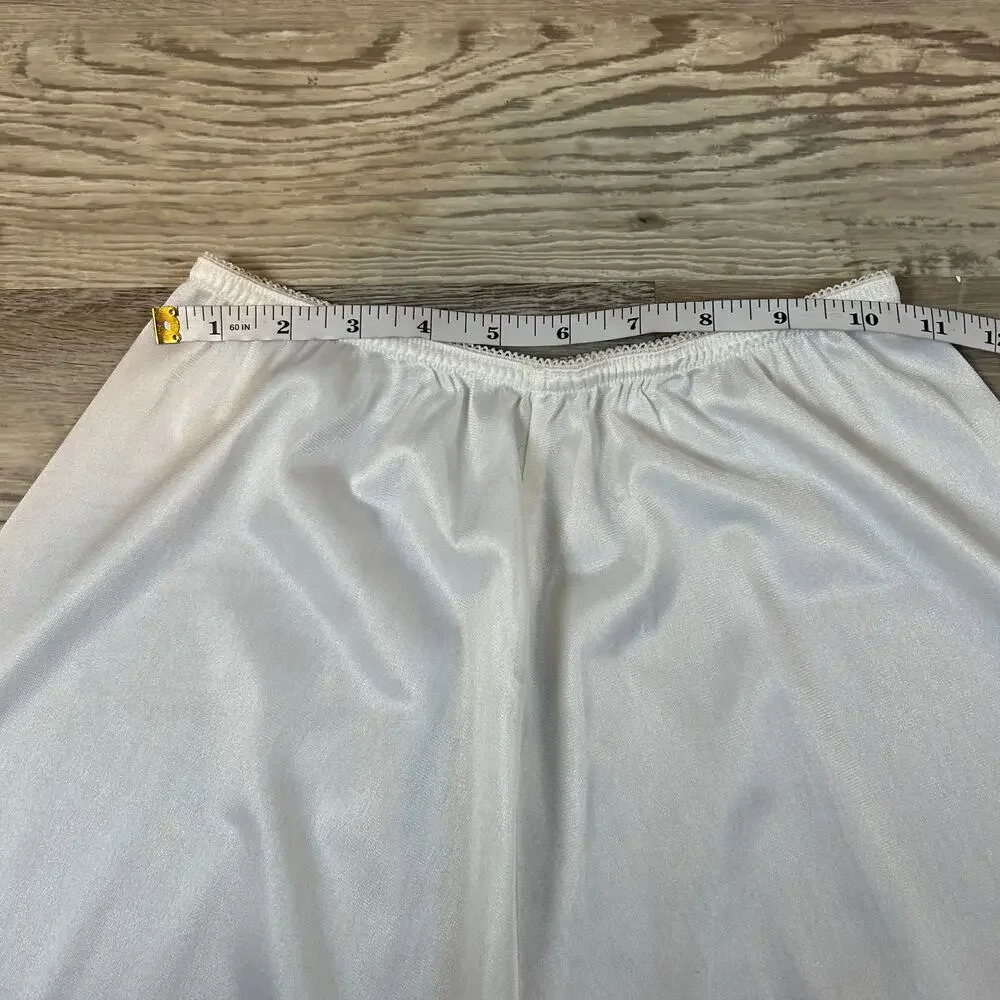 Vintage By McLin White Nylon Slip Skirt Lace Hem 36” Long Coquette Medium - Picture 7 of 8